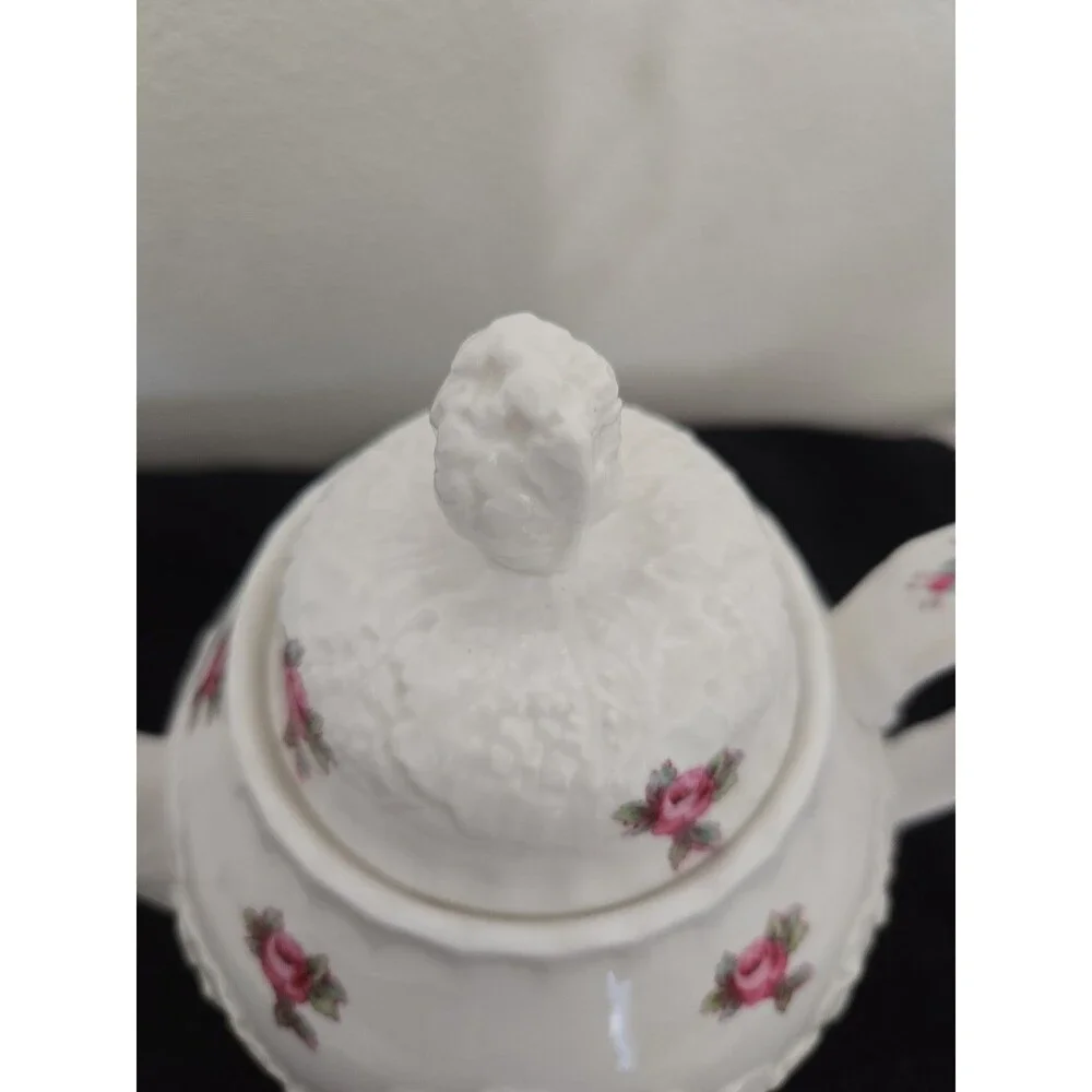 Vintage Spode Bridal Rose Coffee Pot Savoy Cabbage Leaf Fine Bone Cina England